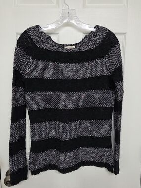 Mudd Black Space Dye Striped Long Sleeve Knit Sweater Small